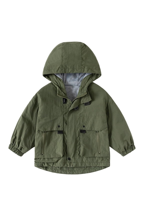 Boys Solid Windbreaker Jacket, Lightweight Hooded Zipper Coat for Kids, Outdoor Casual School Jacket, Water Resistant Fall Jacket for Boys,Size:8-9 Years