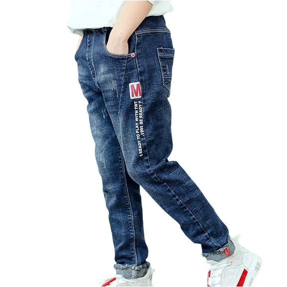 REDARER Boys' Stretch Denim Jeans - Soft Elastic Waist Comfort Fit Casual Long Pants for Play and Everyday Wear,Size:7-8 Years