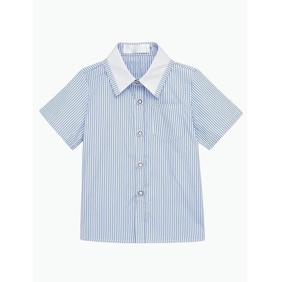 REDARER Boys Striped Collared Short Sleeve Button Down Shirt Lightweight Breathable Summer Top for Kids Daily Wear,2-3 Years