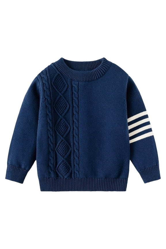 Boys Striped Knit Sweater Pullover with Built In Neck Gaiter for Cold Weather Outdoor Play,Kids Clothing,Size:7-8 Years
