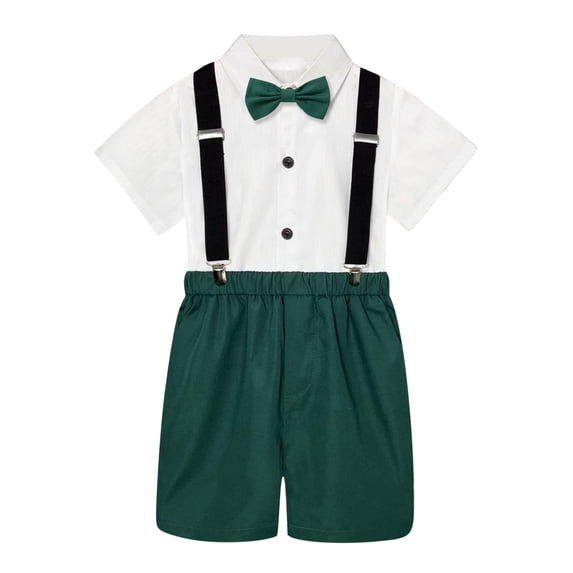 REDARER Boys Summer Short Sleeved Shirt Suspenders Shorts Bow Tie 4PC Children Performance Suit,6-7 Years