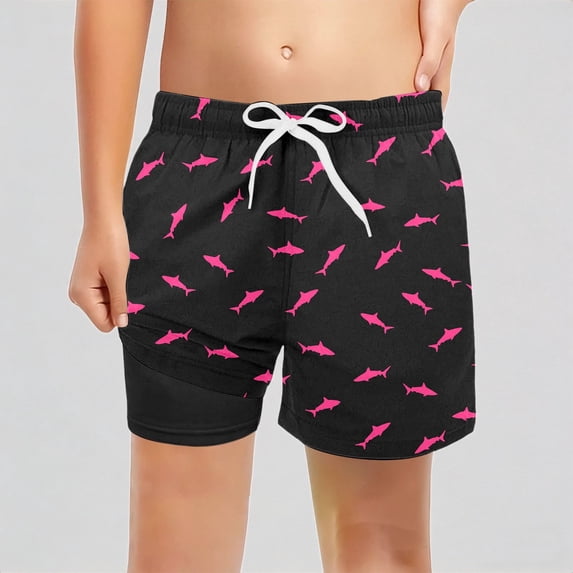 REDARER Boys UPF 50+ Sun Protection Swim Trunks with Compression Liner, Fish Print Stretch Swim Shorts for Beach Pool Swimming,11-12 Years