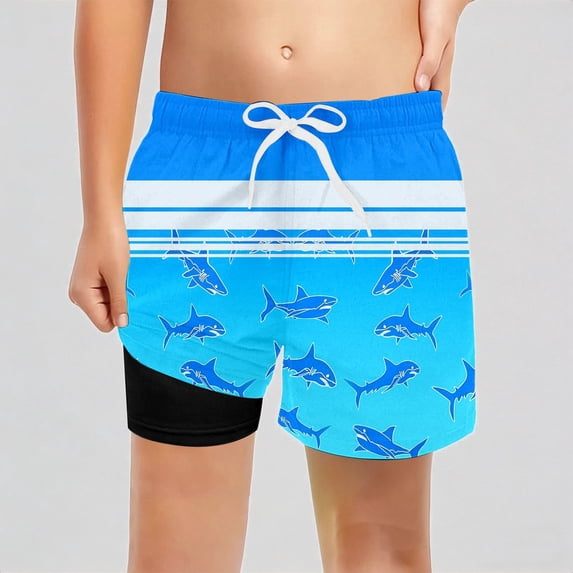 REDARER Boys UPF 50+ Swim Trunks with Compression Liner, Gradient Tree Print Board Shorts for Beach Pool Swimming,5-6 Years