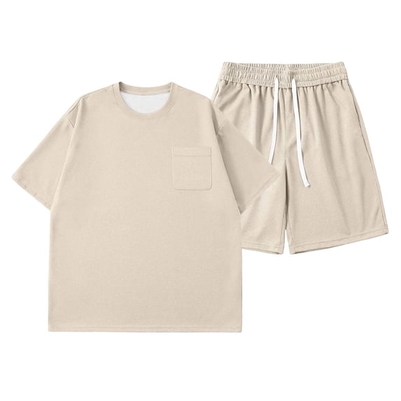 REDARER Boys Waffle Knit 2-Piece Outfit, Short Sleeve Tee & Shorts Everyday Playwear,1-2 Years