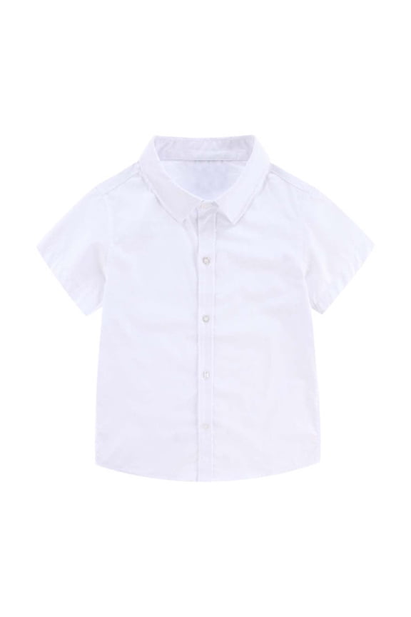 Boys' White Button Down Shirt - Lightweight Short Sleeve Summer Performance Wear Versatile Multi-Occasion Kids Casual Formal Top,6-7 Years