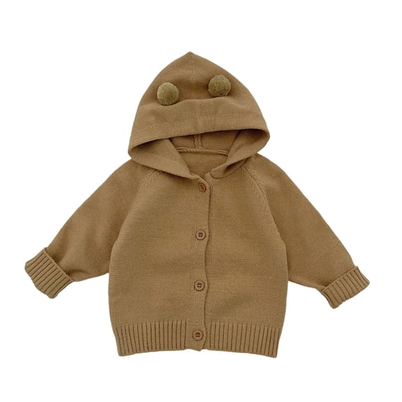 REDARER Boys Winter Coat Soft Knit Cardigan with Hood Cute Baby Toddler Outerwear Warm Kids Sweater Cozy Fall Outfit,Color:Khaki,Size:6-12 Months