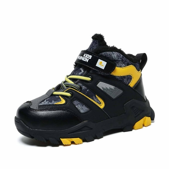 REDARER Boys Winter Hiking Shoes Insulated Warm High Top Sneakers Durable Non- Thick Sole Outdoor Sports Easy Hook Loop,Size:10.5-11 Years