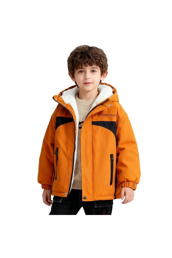 Boys Winter Jacket - Lined Thermal Coat, Windproof Insulated Hooded Parka for Kids, Warm Padded Outdoor Snow Jacket,15-18 Years