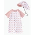 thumbnail image 1 of REDARER Checkerboard Half Zip Short Sleeve One Piece Rash Guard & Sun Hat Set (Toddler Boys) 2-Piece,3-6 Months, 1 of 6