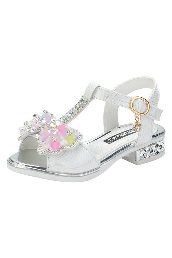 Children Shoes Thick Soles with Diamond Butterfly Sandals Summer Open Toe Student Dance Princess Shoes,4-4.5 Years