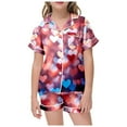 thumbnail image 1 of REDARER Children's Valentine's Day Sleepwear, Satin Heart Print Shorts Pajama Set with Pocket,8-9 Years, 1 of 3