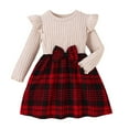 thumbnail image 1 of REDARER Girls Plaid Dress Long Sleeve Bow Tie Party Outfit, Round Neck Casual Dress for Kids Holiday and Special Events,3-4 Years, 1 of 9