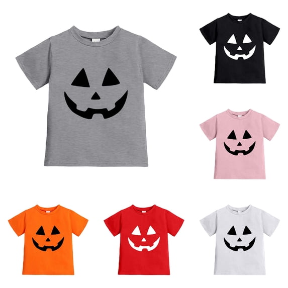 REDARER Classic Jack O Lantern Pumpkin Face Print Kids Short Sleeve Crew Neck T Shirt Soft Casual Tee for Halloween Thanksgiving Fall Party Daily Stage Performance Outfit,8-9 Years