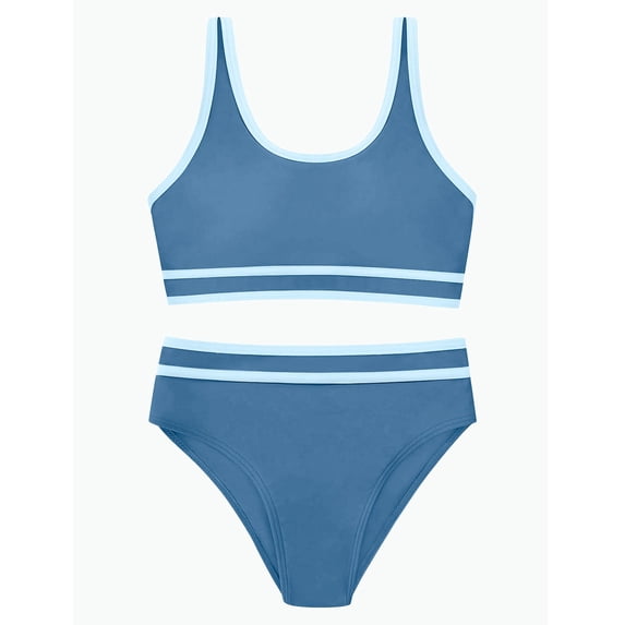 REDARER Color Block Two Piece Bikini Swimwear with Adjustable Straps For Girls,9-10 Years