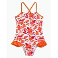 thumbnail image 1 of REDARER Colorful Leaf Print Cross Strap Ruffle Hem One Piece Swimsuit (Girls),18-24 Months, 1 of 9