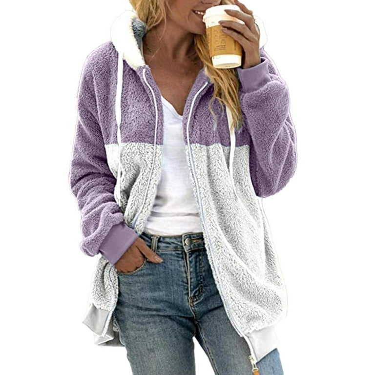 REDARER Columbia Jacket Women Plus Size Casual Color Block Plush Sweatshirt Zipper Hoodie Loose Blouse Warm Coat Jackets for Women Columbia Fleece
