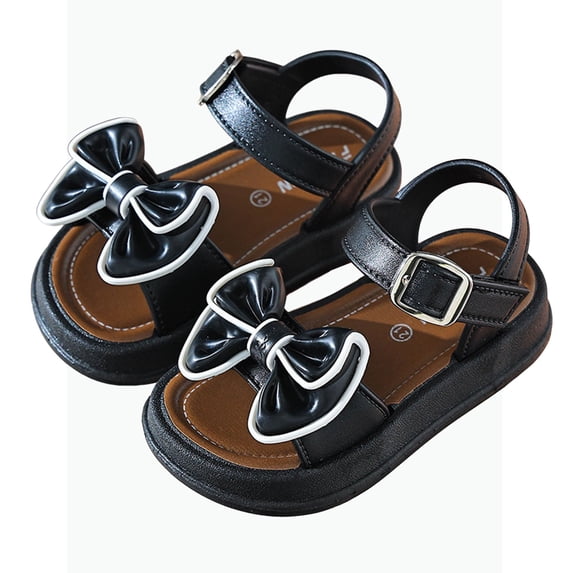REDARER Contrast Bow Girls Sandals, Open-Toe Adjustable Buckle, Toddler Girls Lightweight Breathable Summer Walking Shoes,7.5-8 Years