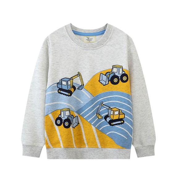 REDARER Crew Neck Long Sleeve Pullover Sweatshirt with Excavator Cartoon Print Casual Daily Tops for Kids,18-24 Months