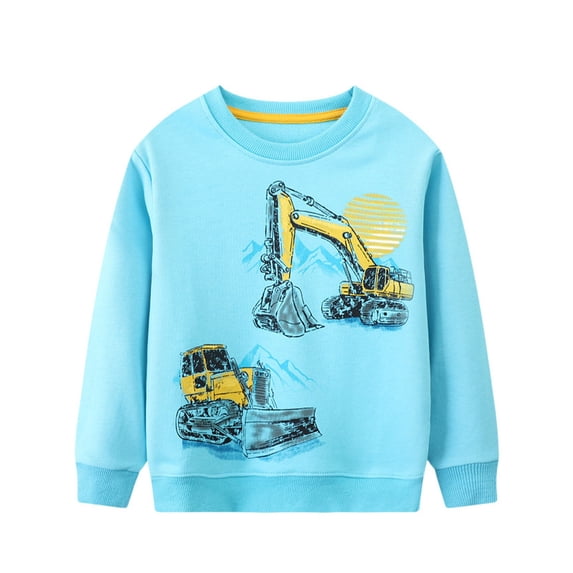 REDARER Crew Neck Long Sleeve Pullover Sweatshirt with Excavator Graphic Print Casual Daily Tops for Kids,12-18 Months