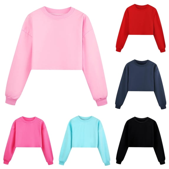 REDARER Crewneck Long Sleeve Cropped Pullover Sweatshirt Casual Sport Tops for Kids,14-15 Years