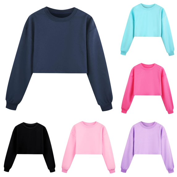 REDARER Crewneck Long Sleeve Cropped Pullover Sweatshirt Casual Sport Tops for Kids,6-7 Years