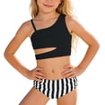 thumbnail image 1 of REDARER Cute Girls Two Piece Swimsuit Striped Tankini One-Shoulder Ruffle High Waist Beach Bathing Suit,7-8 Years, 1 of 4
