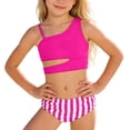 thumbnail image 1 of REDARER Cute Girls Two Piece Swimsuit Striped Tankini One-Shoulder Ruffle High Waist Beach Bathing Suit,9-10 Years, 1 of 4