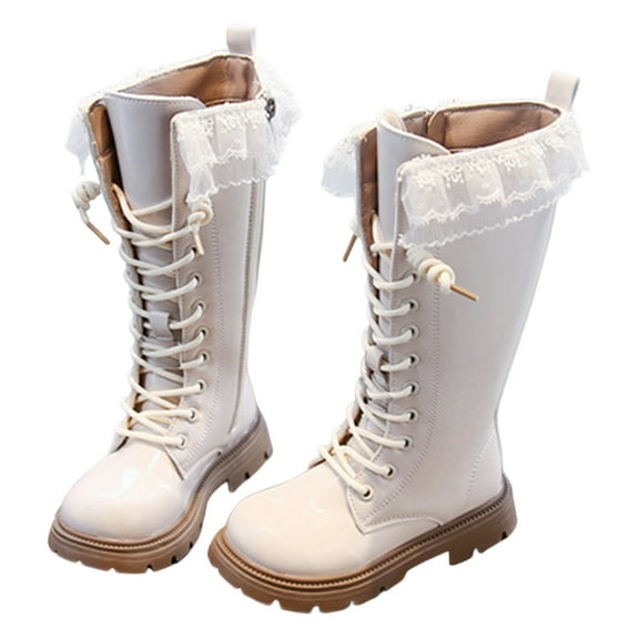 REDARER Elegant Girls Winter Boots with Lace Trim Ankle Warm Lined Footwear for Toddler Youth Sole Comfortable Casual Shoes,Winter Boots,Girls Boots,Size:3-4 Years