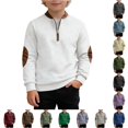 thumbnail image 1 of REDARER Leather Elbow Patch Quarter Zip Stand Collar Soft Warm Long Sleeve Boys Pullover Sweatshirt for School Outdoor Daily Casual Wear,14-15 Years, 1 of 4