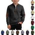 thumbnail image 1 of REDARER Leather Elbow Patch Quarter Zip Stand Collar Soft Warm Long Sleeve Boys Pullover Sweatshirt for School Outdoor Daily Casual Wear,16-17 Years, 1 of 4