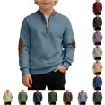 thumbnail image 1 of REDARER Leather Elbow Patch Quarter Zip Stand Collar Soft Warm Long Sleeve Boys Pullover Sweatshirt for School Outdoor Daily Casual Wear,4-5 Years, 1 of 4
