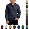 thumbnail image 1 of REDARER Leather Elbow Patch Quarter Zip Stand Collar Soft Warm Long Sleeve Boys Pullover Sweatshirt for School Outdoor Daily Casual Wear,4-5 Years, 1 of 4