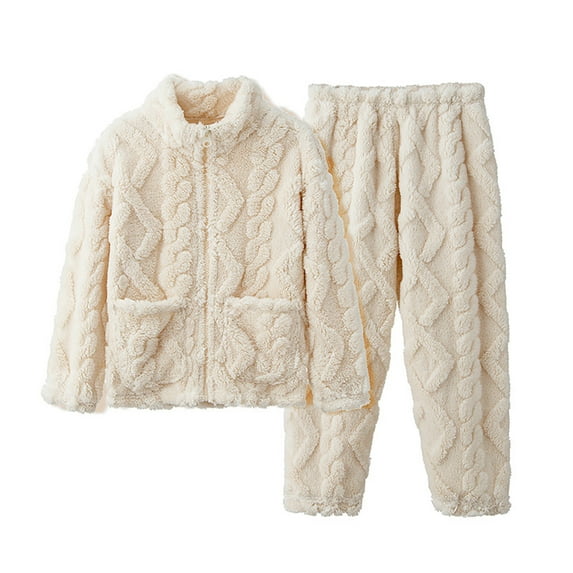 REDARER Flannel Zip-Up Pajama Set, Fleece Lined Thickened Loungewear, Cozy Winter Home Wear for Kids, Soft Cardigan,Size:6-7 Years