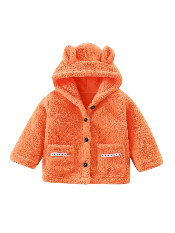 Hooded Jacket - Thick Plush Coat for Kids, Soft Warm Outerwear with Zipper, Unisex Toddler & Children Winter Coat,Size:12-18 Months