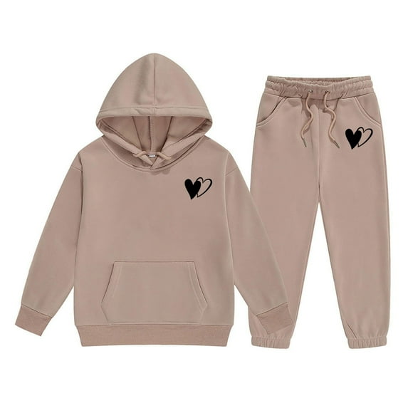 REDARER Plush Lined Hoodie and Joggers Set, Cozy Winter Outfit with Heart Print, Fleece Casual Kids Clothes for Boys and Girls,Size:12-13 Years