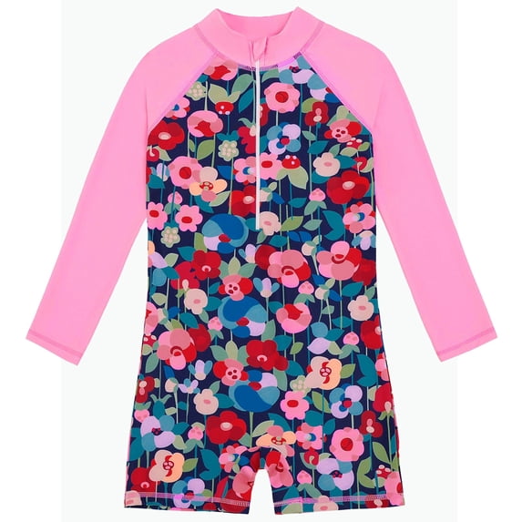 REDARER Floral Print Long Sleeve Rash Guard, UPF 50+ One Piece Swimsuit for Toddler Girls Beach,10-11 Years