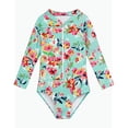 thumbnail image 1 of REDARER Floral Print Long Sleeve Zipper 1 Piece Girls Rash Guard Swimsuit UPF 50+ Sun Protection for Baby & Toddler,4-5 Years, 1 of 4