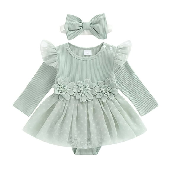 REDARER Girl Long Sleeve Lace Bodysuit with Floral Applique and Skirt for Photoshoot Outfit and Wear,Size:3-6 Months