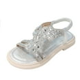 thumbnail image 1 of REDARER Girl Princess Sandals Rhinestone Slingback Sandals Elastic Ankle Strap Casual Bohemian Beach Shoes,Size 10-10.5 Years, 1 of 8