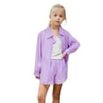 thumbnail image 1 of REDARER Girl Summer Clothes Set Long Sleeve Button Down Shirt Coat Tank Tops Shorts 3PCS Outfits ,4-5 Years, 1 of 7