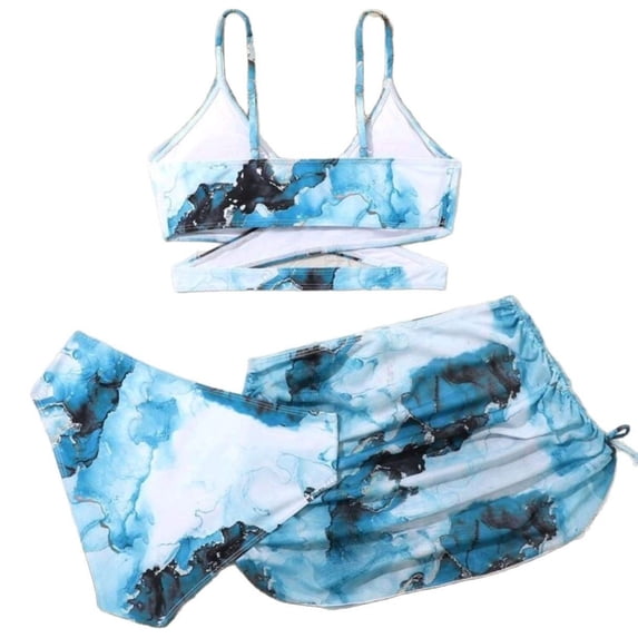 REDARER Girl's 3 Piece Swimsuit Bathing Suit High Waist Bikini Sets with Cover Up,Girls Swimsuit,7-8 Years