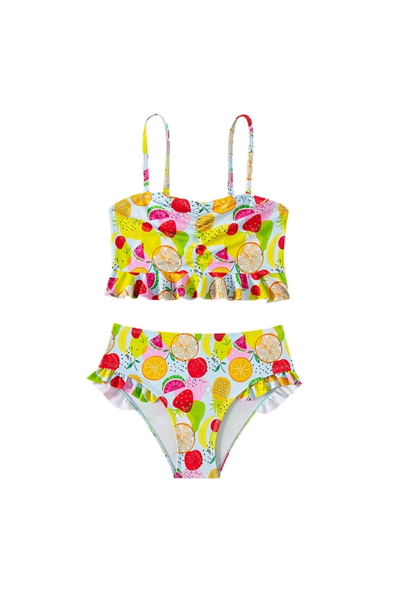 Girl's Fruit Print 2 Piece Swimsuit Swimwear Bathing Suit Cute Bikini,Girls Swimsuit,13-14 Years