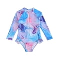 thumbnail image 1 of REDARER Girls 1 Piece Watercolor Rash Guard Swimsuit Long Sleeve Front Zipper with Ruffled Hem UPF 50+,7-8 Years, 1 of 7
