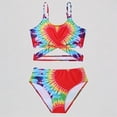 thumbnail image 1 of REDARER Girls' 2-Piece Bikini Set – Tie-Dye Heart Print Cutout Top + Bottoms, Adjustable-Strap Swimwear for Teenagers & Children,14-15 Years, 1 of 4