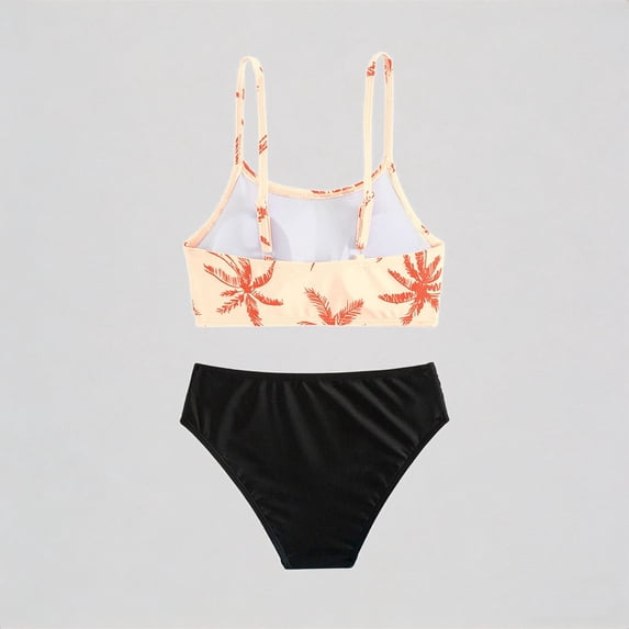 REDARER Girls' 2-Piece Bikini Set – Tree Print Ruffled Top + Solid Bottom, Stylish Sporty Beach Swimwear,11-12 Years