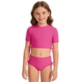 thumbnail image 1 of REDARER Girls 2 Piece Bikini Swimsuit Set Solid Short Sleeve Crop Top High Waist Bottoms With Side Drawstrings Summer Beach Pool Swimwear,5-6 Years, 1 of 5