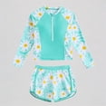 thumbnail image 1 of REDARER Girls 2-Piece Long Sleeve Rash Guard Set – Daisy Print, UPF 50+ Sun Protection, Half-Zippper Top & Matching Shorts for Beach Pool Summer Swimming,7-8 Years, 1 of 8
