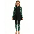thumbnail image 1 of REDARER Girls 2 Piece Modest Rash Guard Set with Tropical Leaf Print, Zip-Up & Pants UPF 50+,9-10 Years, 1 of 8