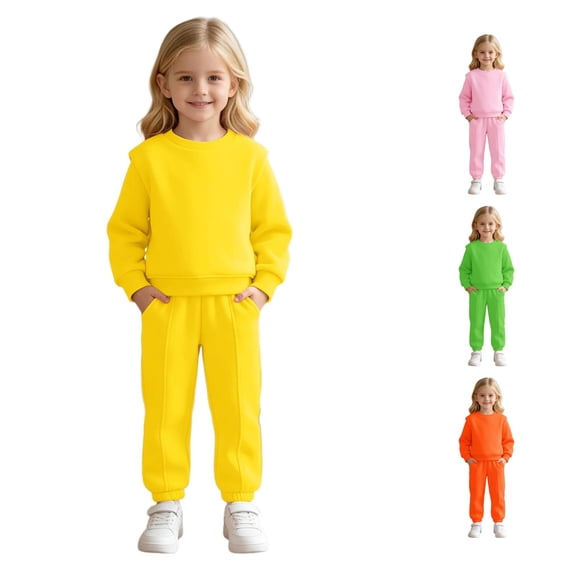 REDARER Girls 2 Piece Outfit Crew Neck Lined Sweatshirt Elastic Jogger Pants Casual Autumn Winter Warm Matching Set for Little Girls,7-8 Years