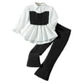 thumbnail image 1 of REDARER Girls 2-Piece Outfit Knit Top with Flared Pants Asymmetrical Design Toddler Kids Casual Matching Set,Size:9-10 Years, 1 of 8